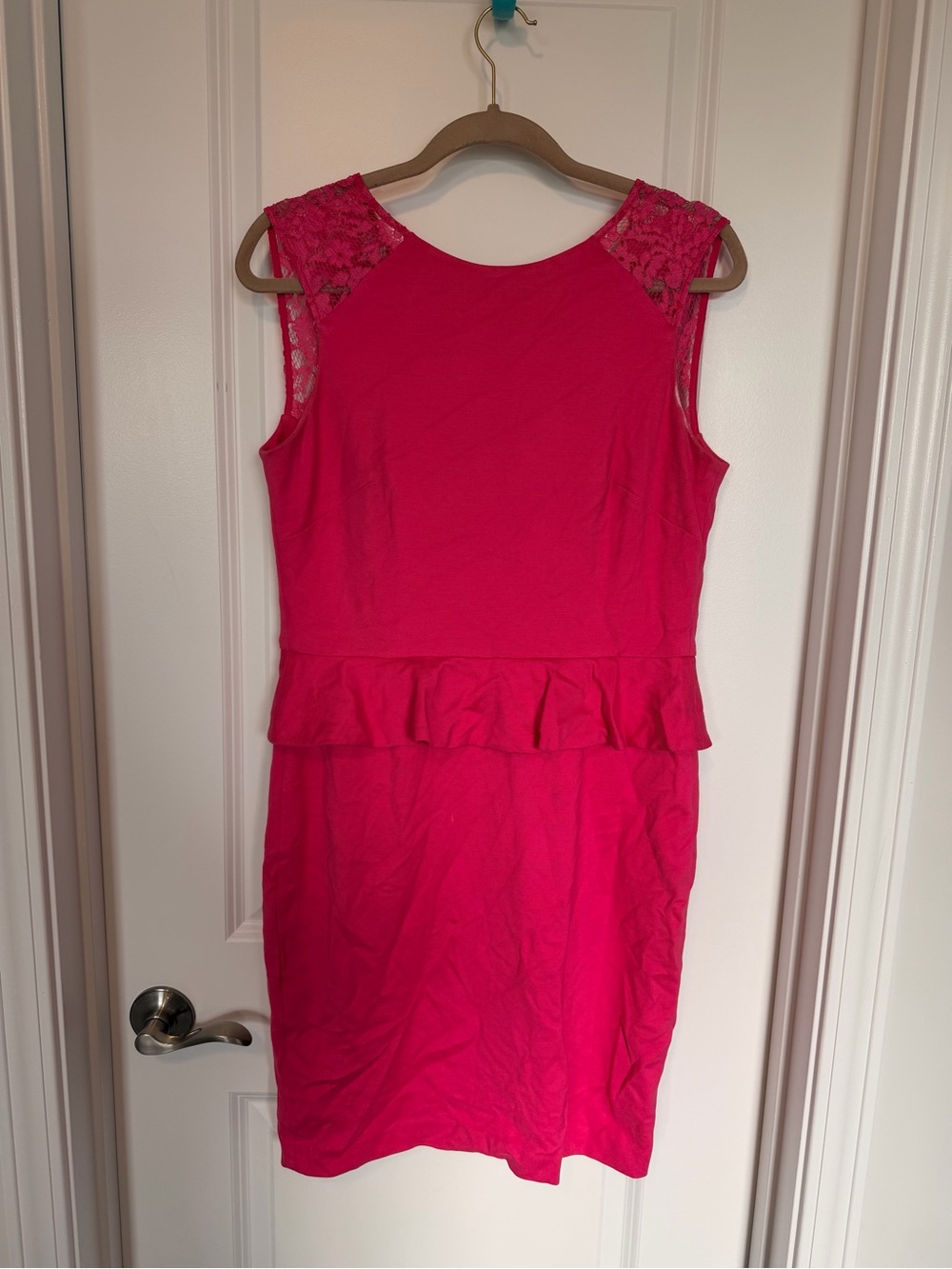 Cynthia Steffe Bright Pink Lace-Shoulder Peplum Sheath Dress